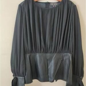 Gracia Womens Blouse leather on bottom and sleeves